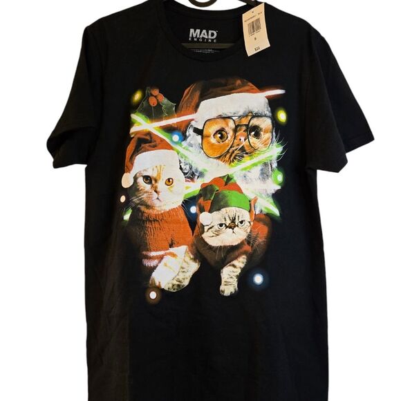 Men's Lost Gods Holiday Cat Portraits T-Shirt Black Mad Engine Crewneck Size S - Picture 3 of 10
